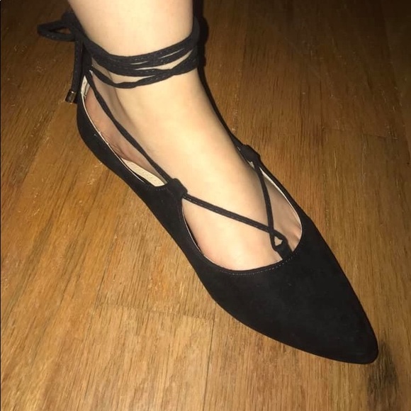 Black lace up ballet flats - Picture 3 of 4